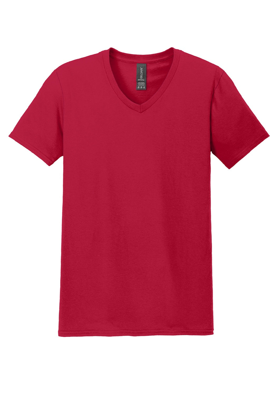 Gildan 64V00 Mens Softstyle Short Sleeve V-Neck T-Shirt Cherry Red Flat Front