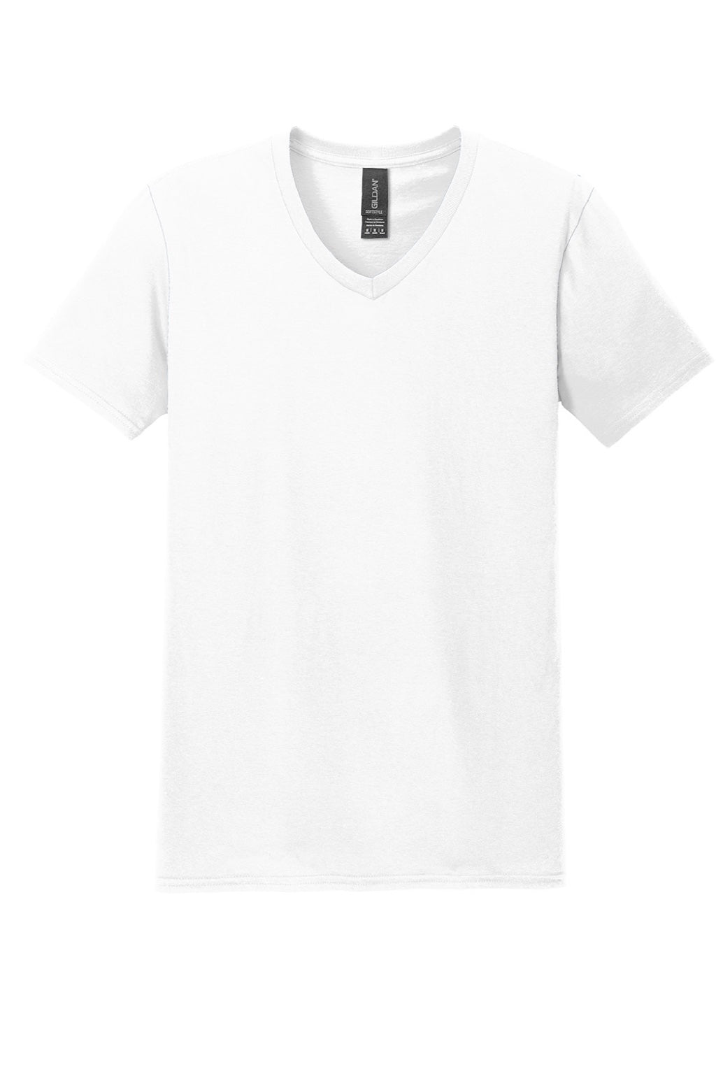 Gildan 64V00 Mens Softstyle Short Sleeve V-Neck T-Shirt White Flat Front