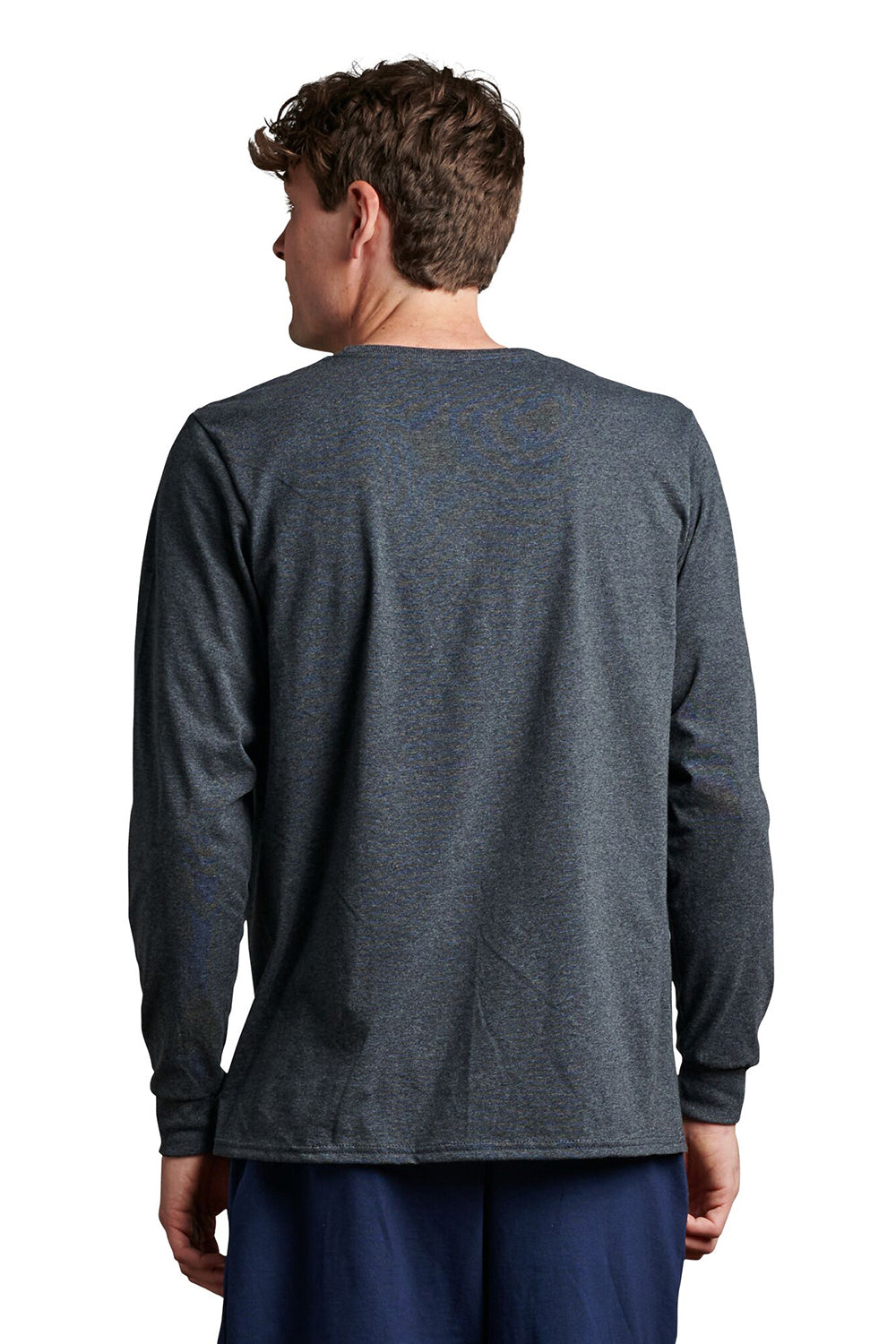 Russell Athletic 64LTTM Mens Dri-Power Moisture Wicking Performance Long Sleeve Crewneck T-Shirt Heather Black Model Back