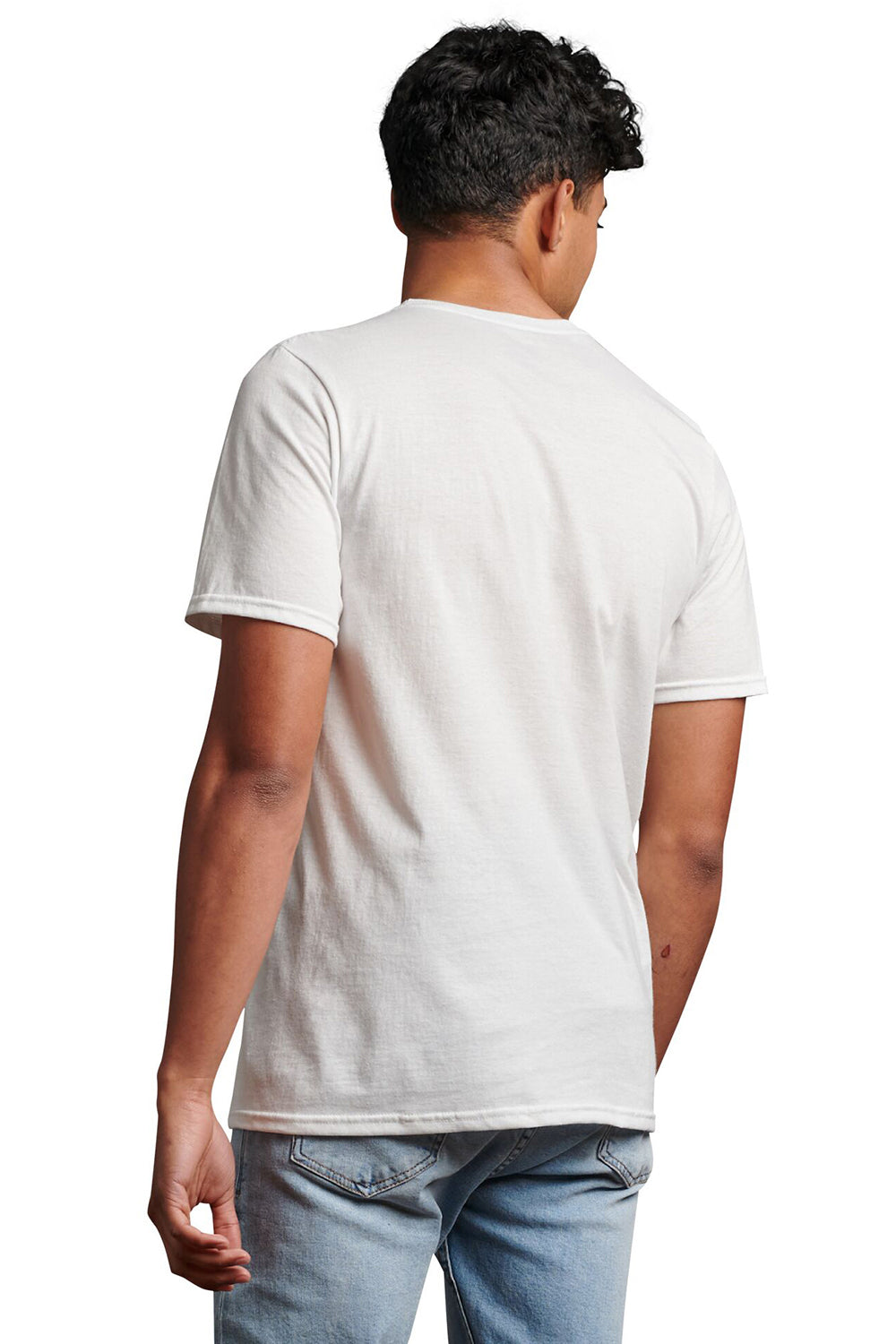 Russell Athletic 64STTM Mens Dri-Power Moisture Wicking Performance Short Sleeve Crewneck T-Shirt White Model Back