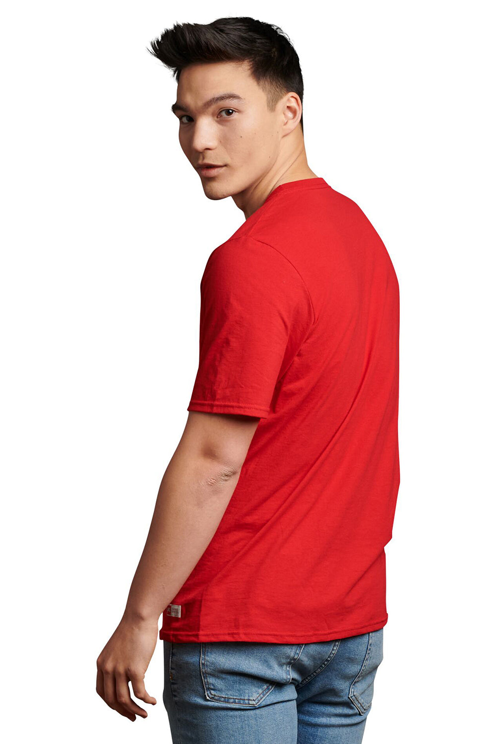 Russell Athletic 64STTM Mens Dri-Power Moisture Wicking Performance Short Sleeve Crewneck T-Shirt True Red Model Back