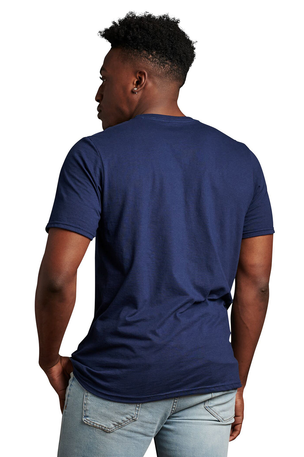 Russell Athletic 64STTM Mens Dri-Power Moisture Wicking Performance Short Sleeve Crewneck T-Shirt Navy Blue Model Back