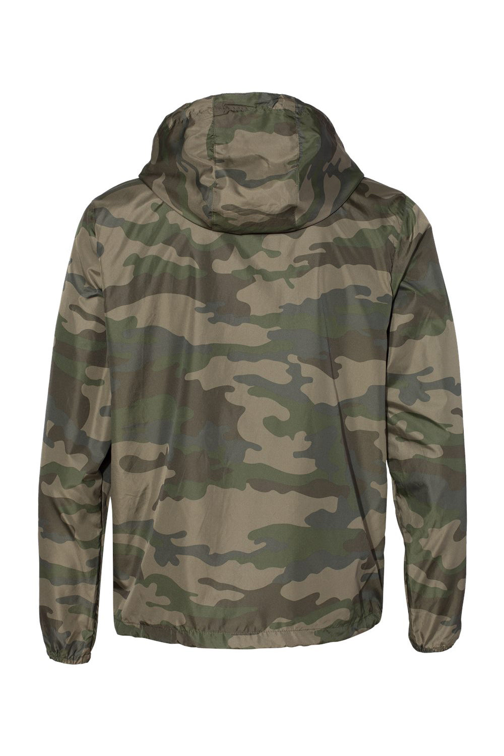 Independent Trading Co. EXP54LWZ Mens Full Zip Windbreaker Hooded Jacket Forest Green Camo Flat Back