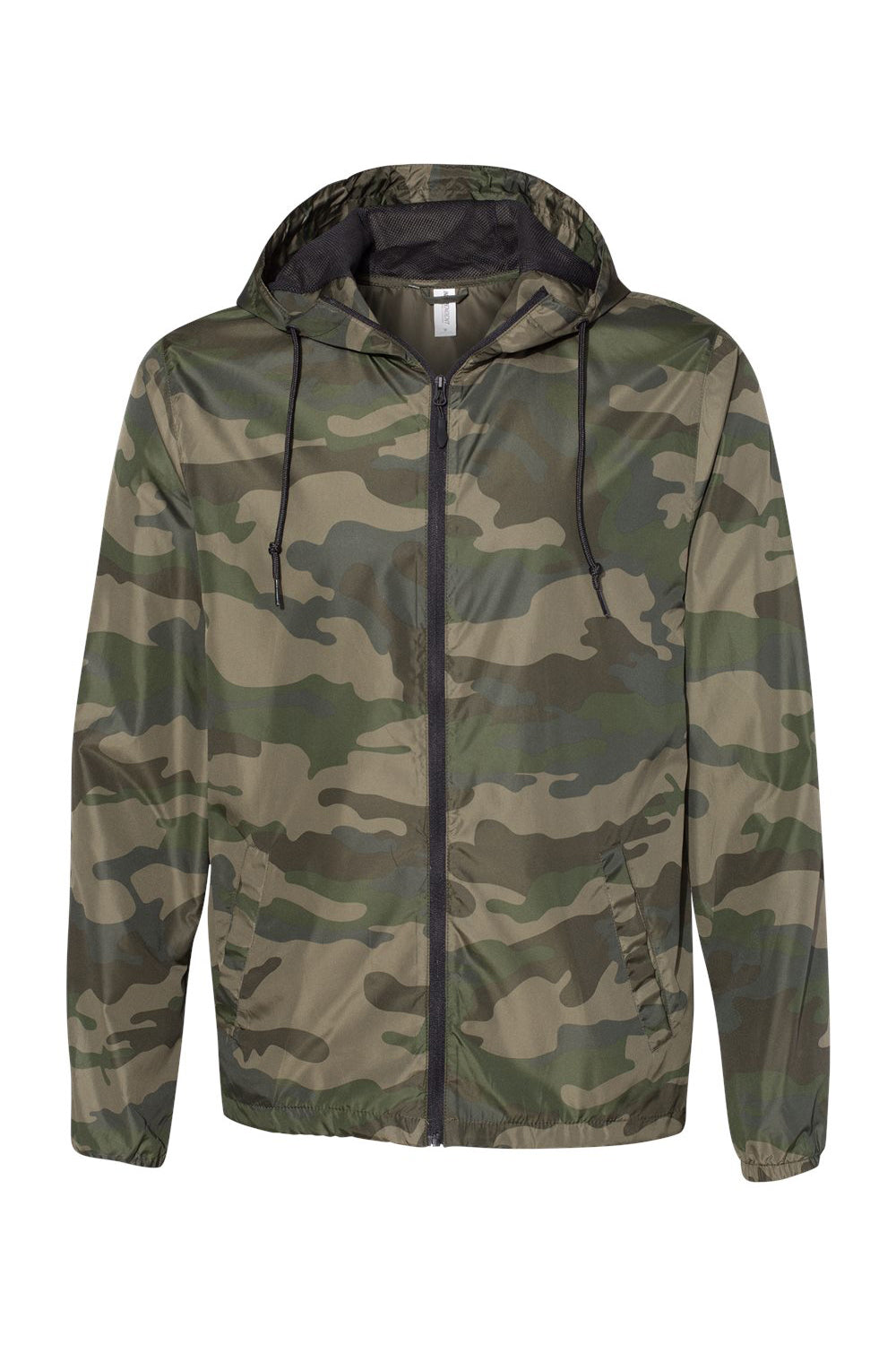 Independent Trading Co. EXP54LWZ Mens Full Zip Windbreaker Hooded Jacket Forest Green Camo Flat Front