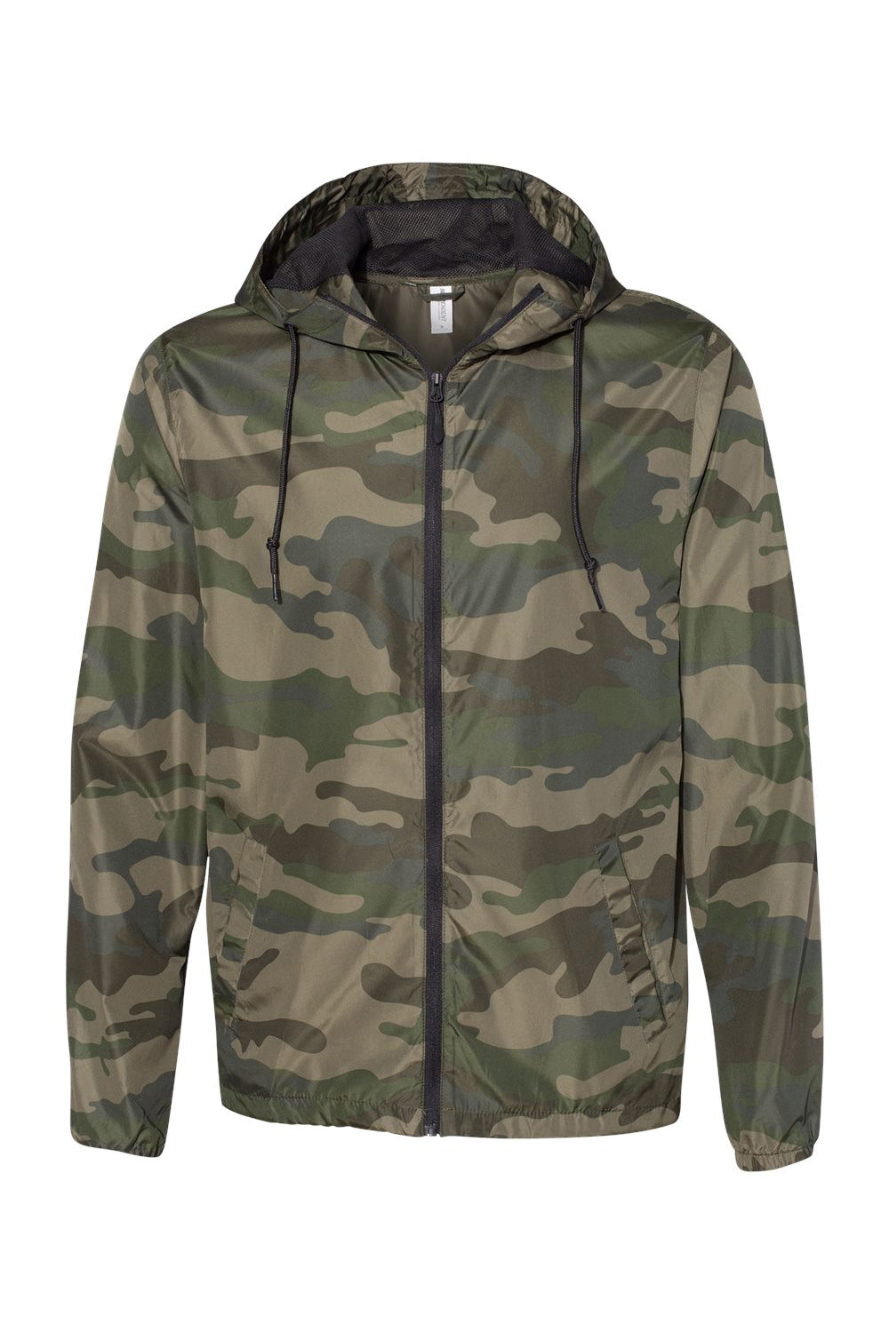 Independent Trading Company EXP54LWZ Mens Water Resistant Full Zip Windbreaker Hooded Jacket Forest Green Camo Flat Front