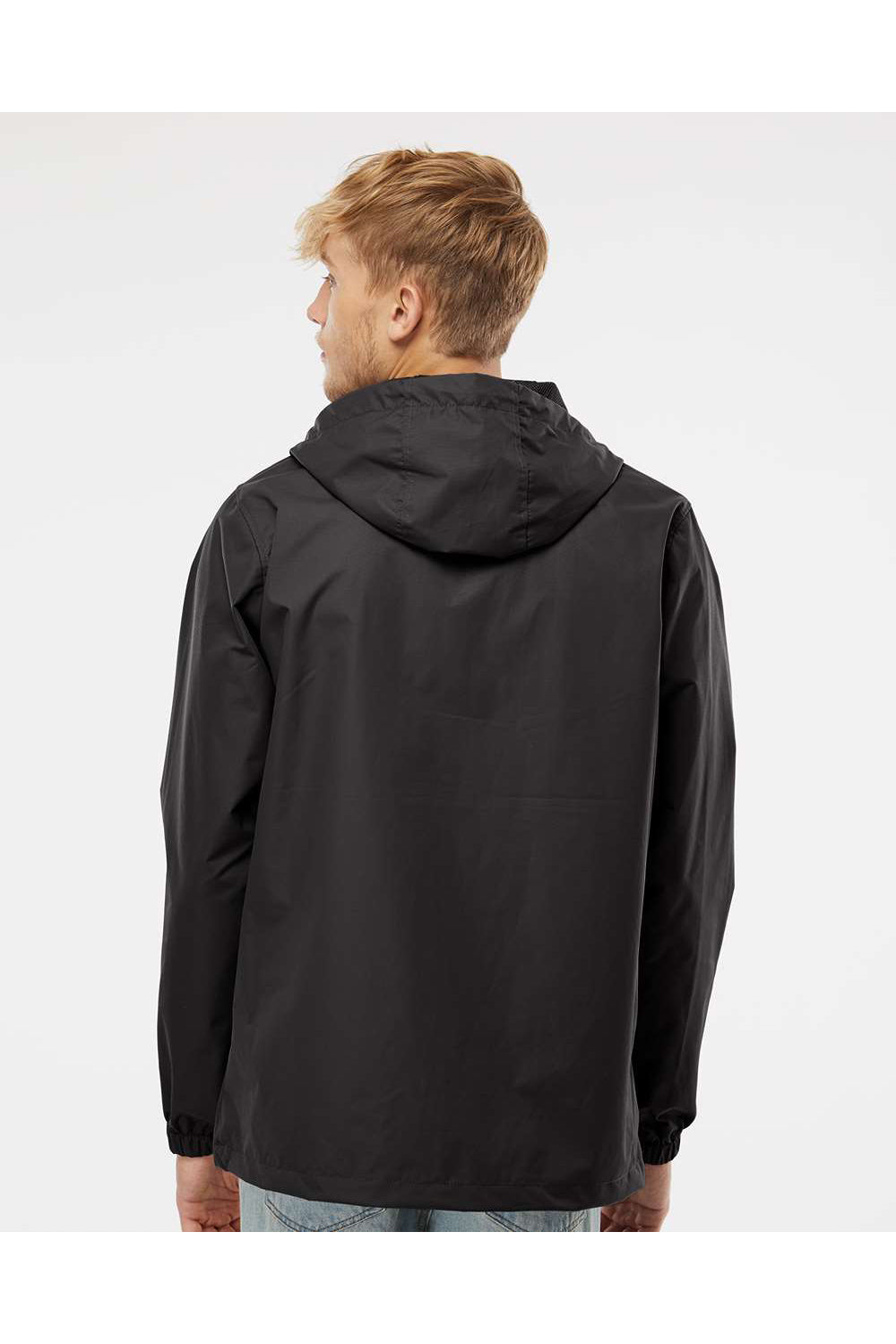 Independent Trading Co. EXP94NAW Mens Nylon Hooded Anorak Jacket Black Model Back