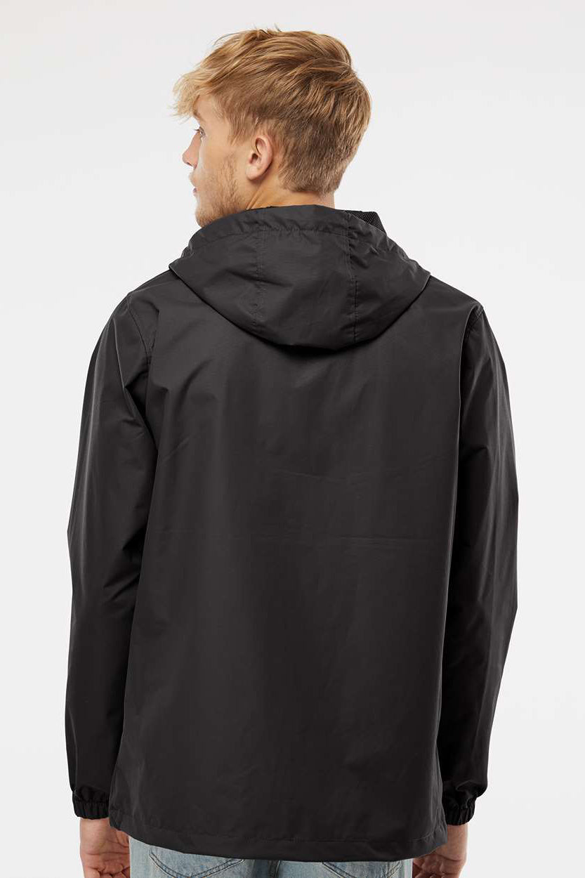 Independent Trading Company EXP94NAW Mens 1/4 Zip Waterproof Hooded Anorak Jacket Black Model Back