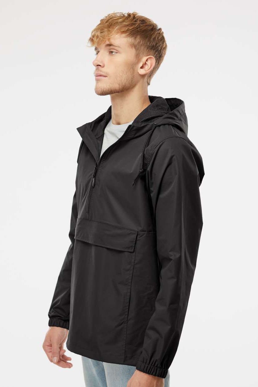 Independent Trading Company EXP94NAW Mens 1/4 Zip Waterproof Hooded Anorak Jacket Black Model Side