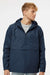Independent Trading Company EXP94NAW Mens 1/4 Zip Waterproof Hooded Anorak Jacket Classic Navy Blue Model Front
