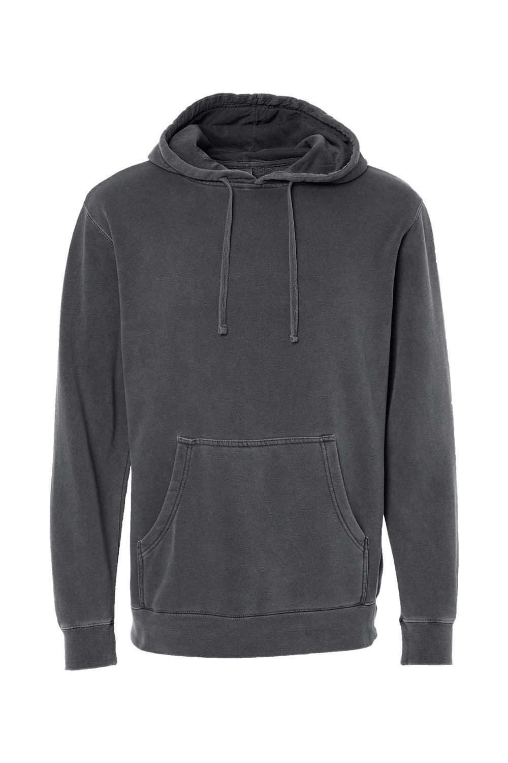Independent Trading Company PRM4500 Mens Pigment Dyed Hooded Sweatshirt Hoodie w/ Pouch Pocket Black Flat Front