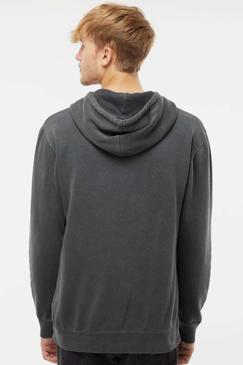 Independent Trading Company PRM4500 Mens Pigment Dyed Hooded Sweatshirt Hoodie w/ Pouch Pocket Black Model Back
