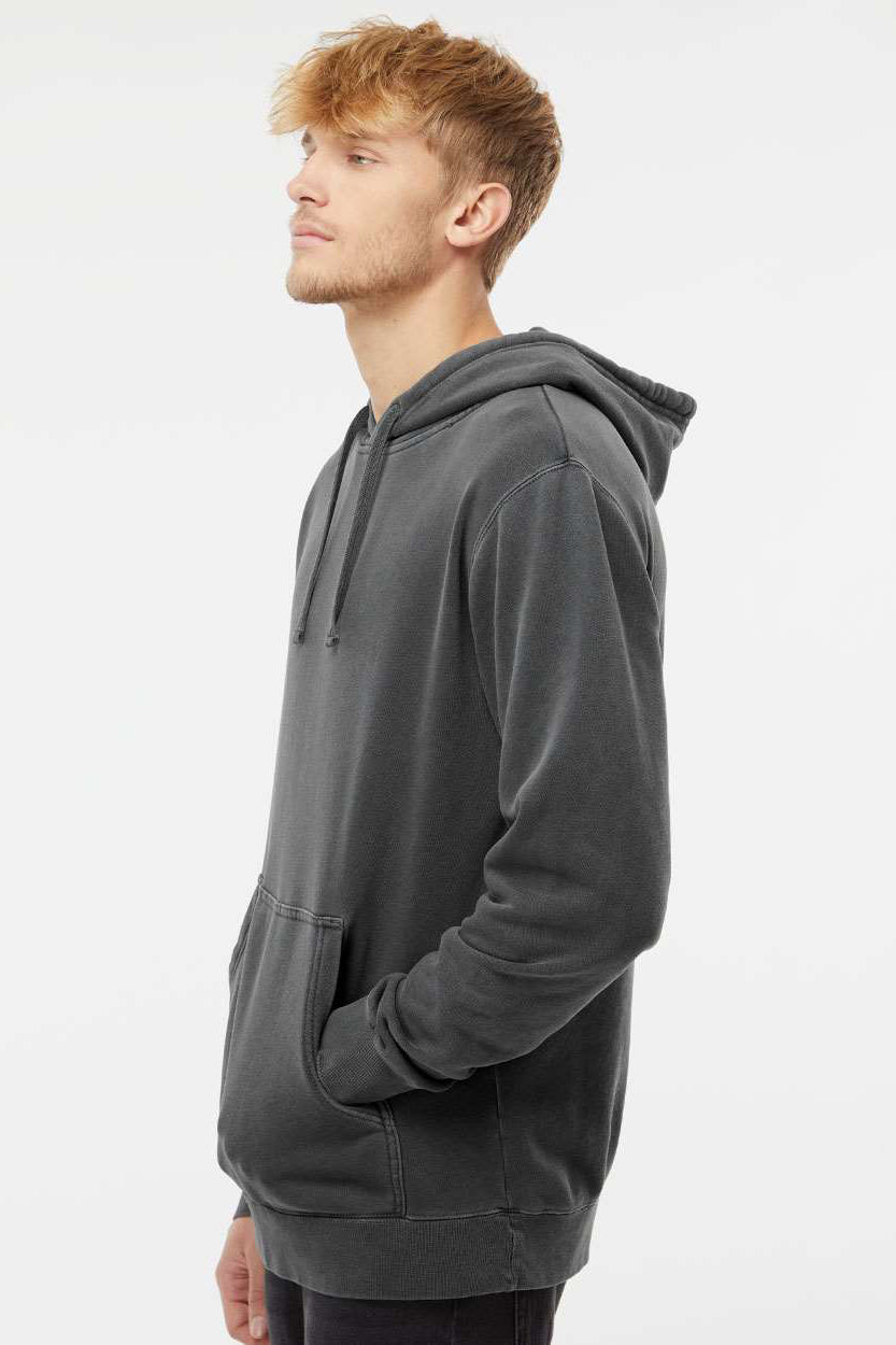 Independent Trading Company PRM4500 Mens Pigment Dyed Hooded Sweatshirt Hoodie w/ Pouch Pocket Black Model Side