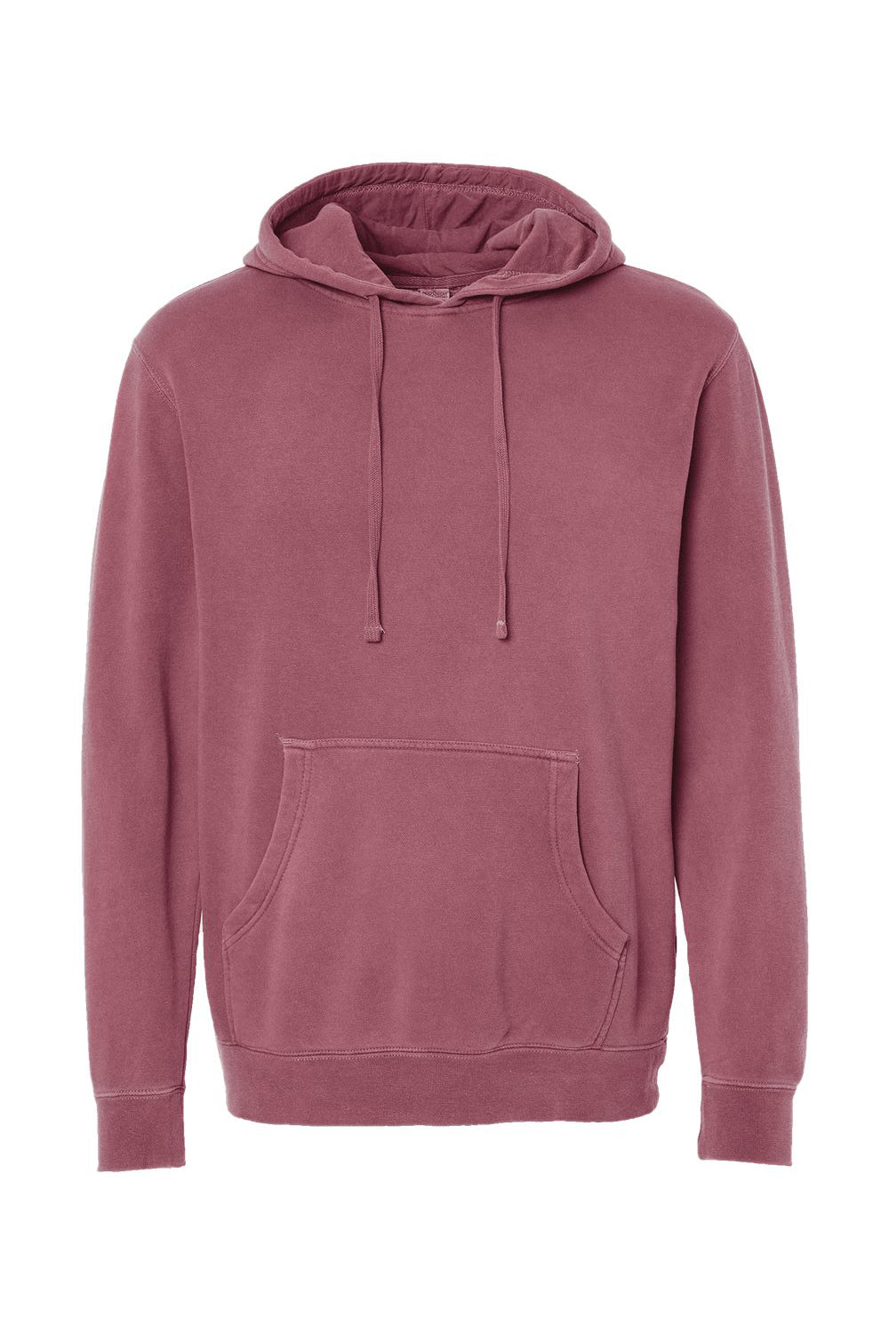Independent Trading Company PRM4500 Mens Pigment Dyed Hooded Sweatshirt Hoodie w/ Pouch Pocket Maroon Flat Front