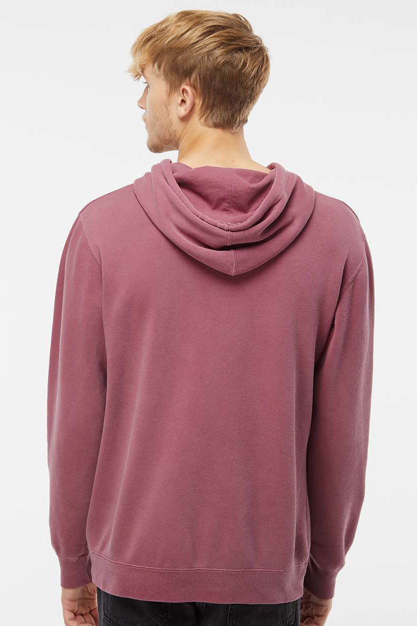 Independent Trading Company PRM4500 Mens Pigment Dyed Hooded Sweatshirt Hoodie w/ Pouch Pocket Maroon Model Back