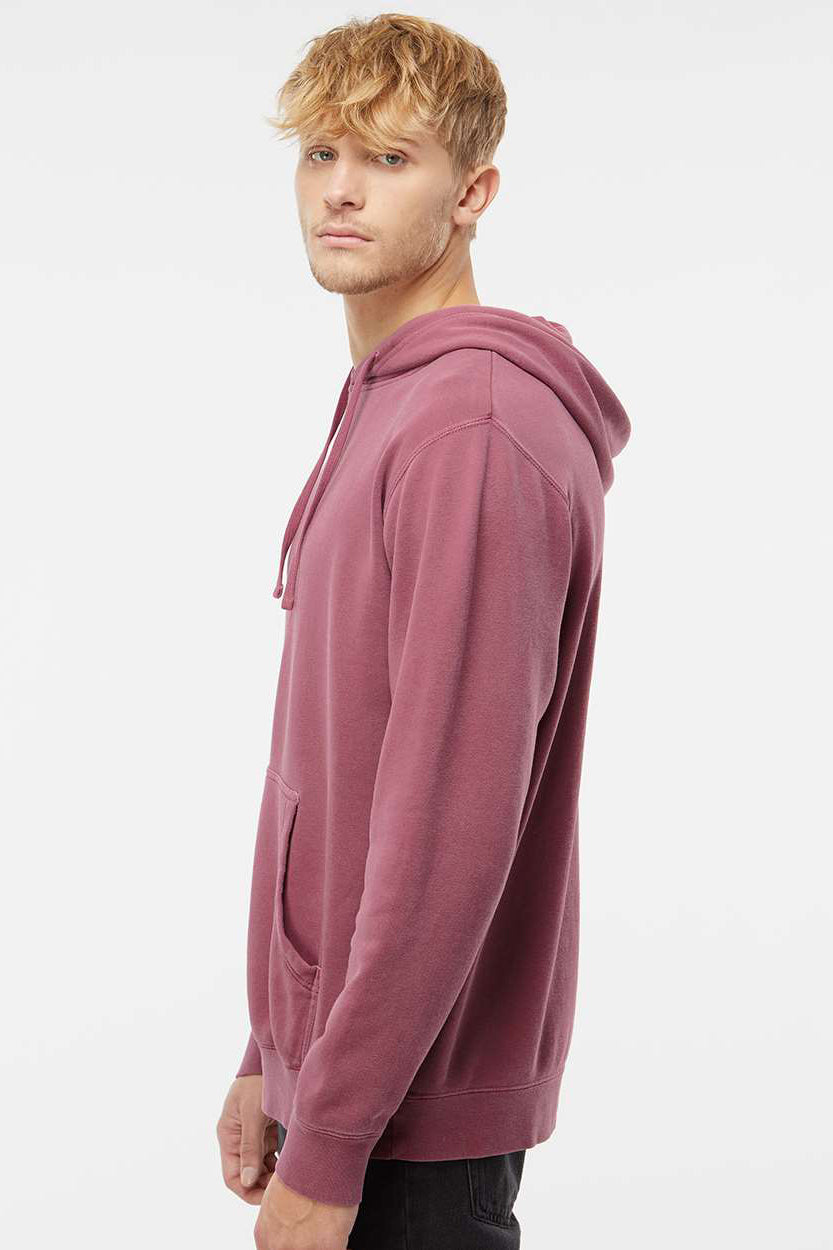 Independent Trading Company PRM4500 Mens Pigment Dyed Hooded Sweatshirt Hoodie w/ Pouch Pocket Maroon Model Side