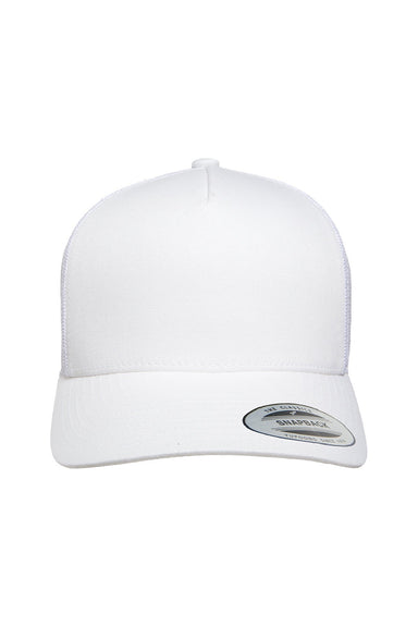 Yupoong Hats 6506 Mens Adjustable Trucker Hat White Flat Front