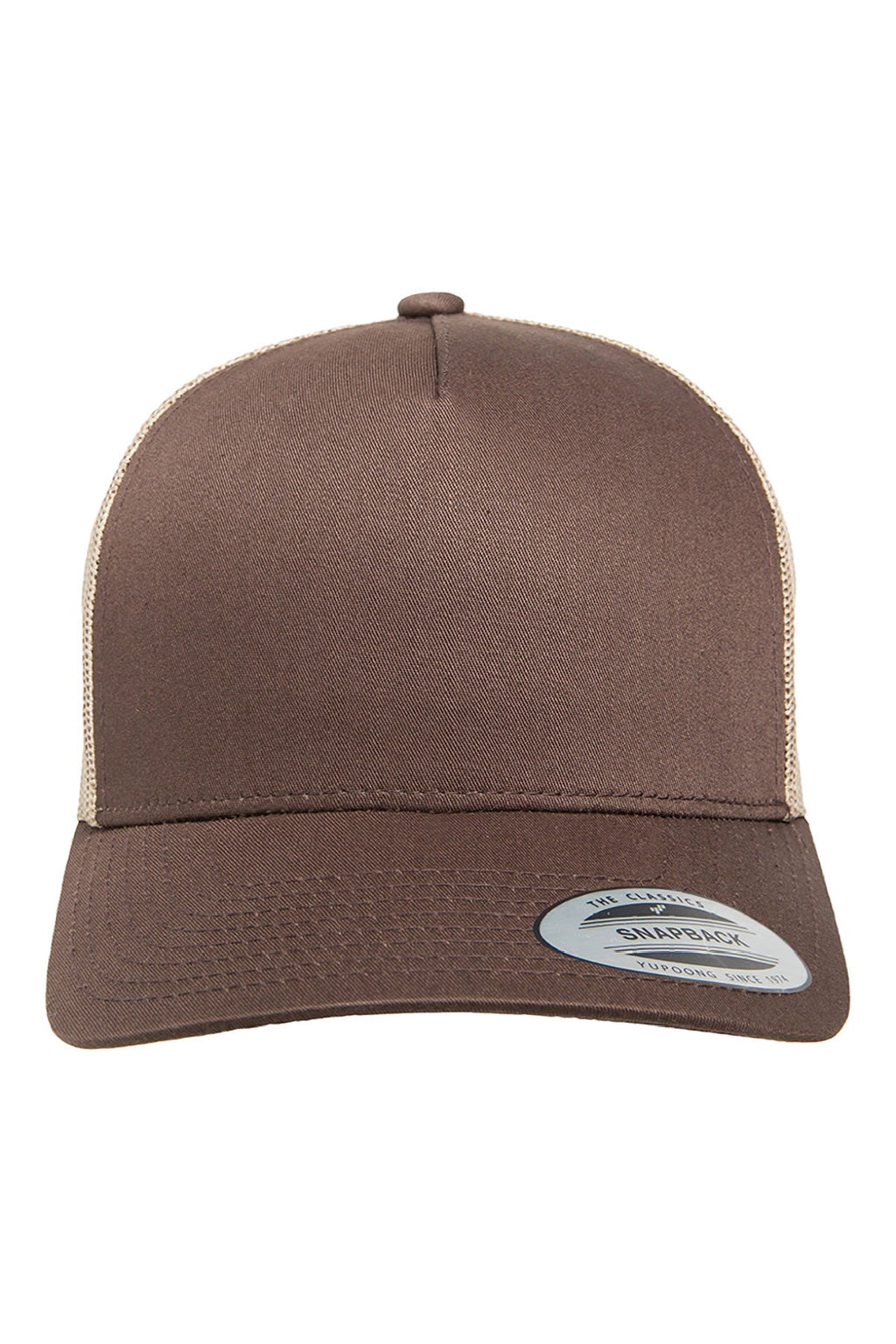 Yupoong Hats 6506 Mens Adjustable Trucker Hat Brown/Khaki Flat Front