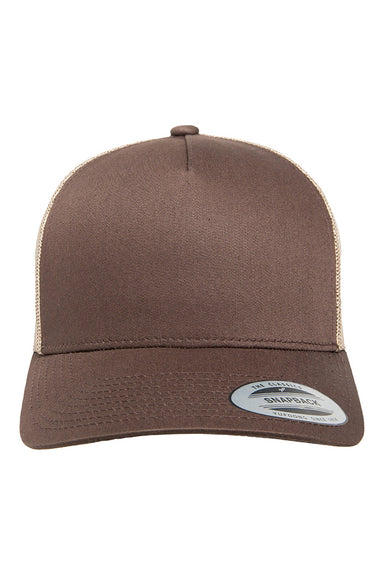 Yupoong Hats 6506 Mens Adjustable Trucker Hat Brown/Khaki Flat Front