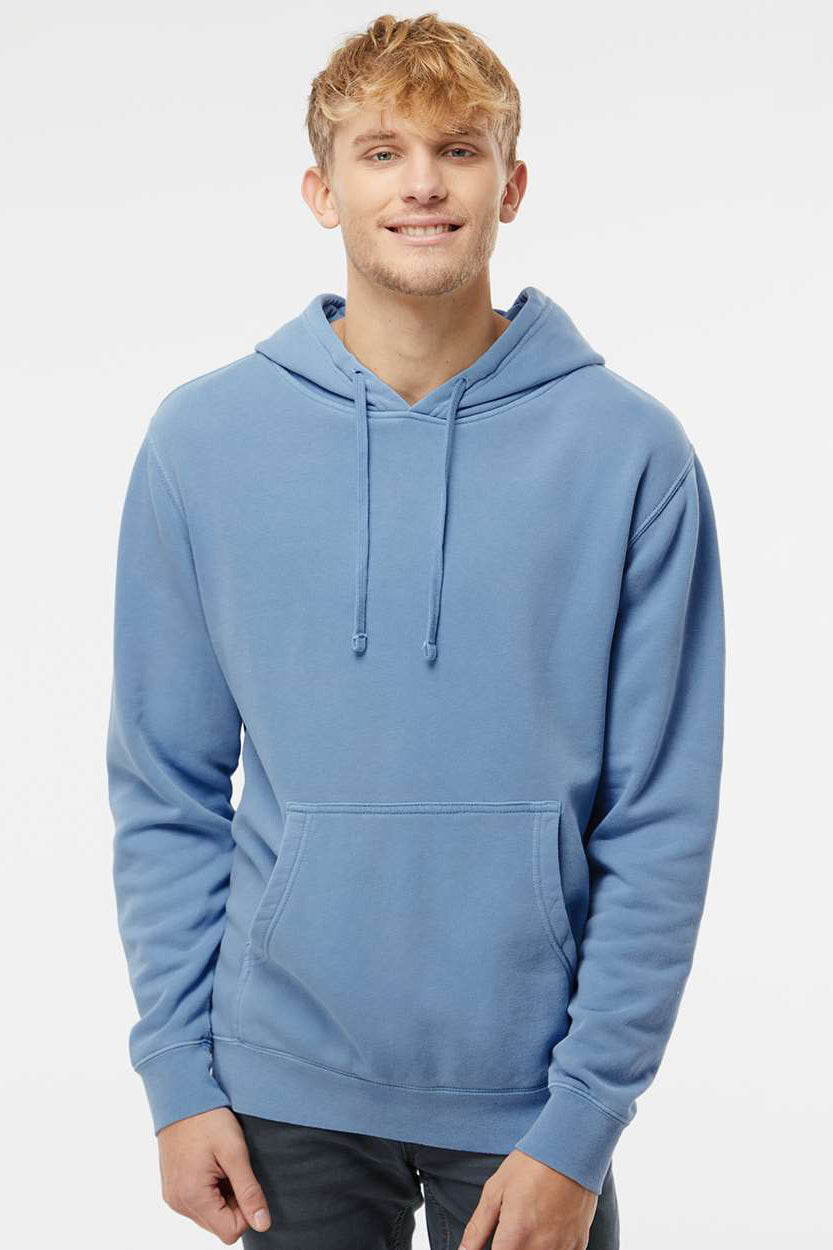 Independent Trading Company PRM4500 Mens Pigment Dyed Hooded Sweatshirt Hoodie w/ Pouch Pocket Light Blue Model Front