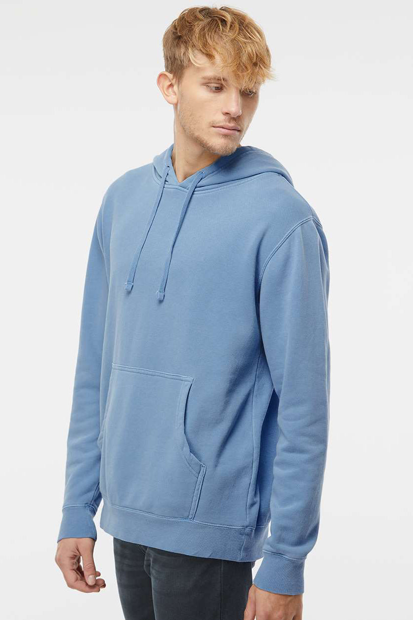 Independent Trading Company PRM4500 Mens Pigment Dyed Hooded Sweatshirt Hoodie w/ Pouch Pocket Light Blue Model Side
