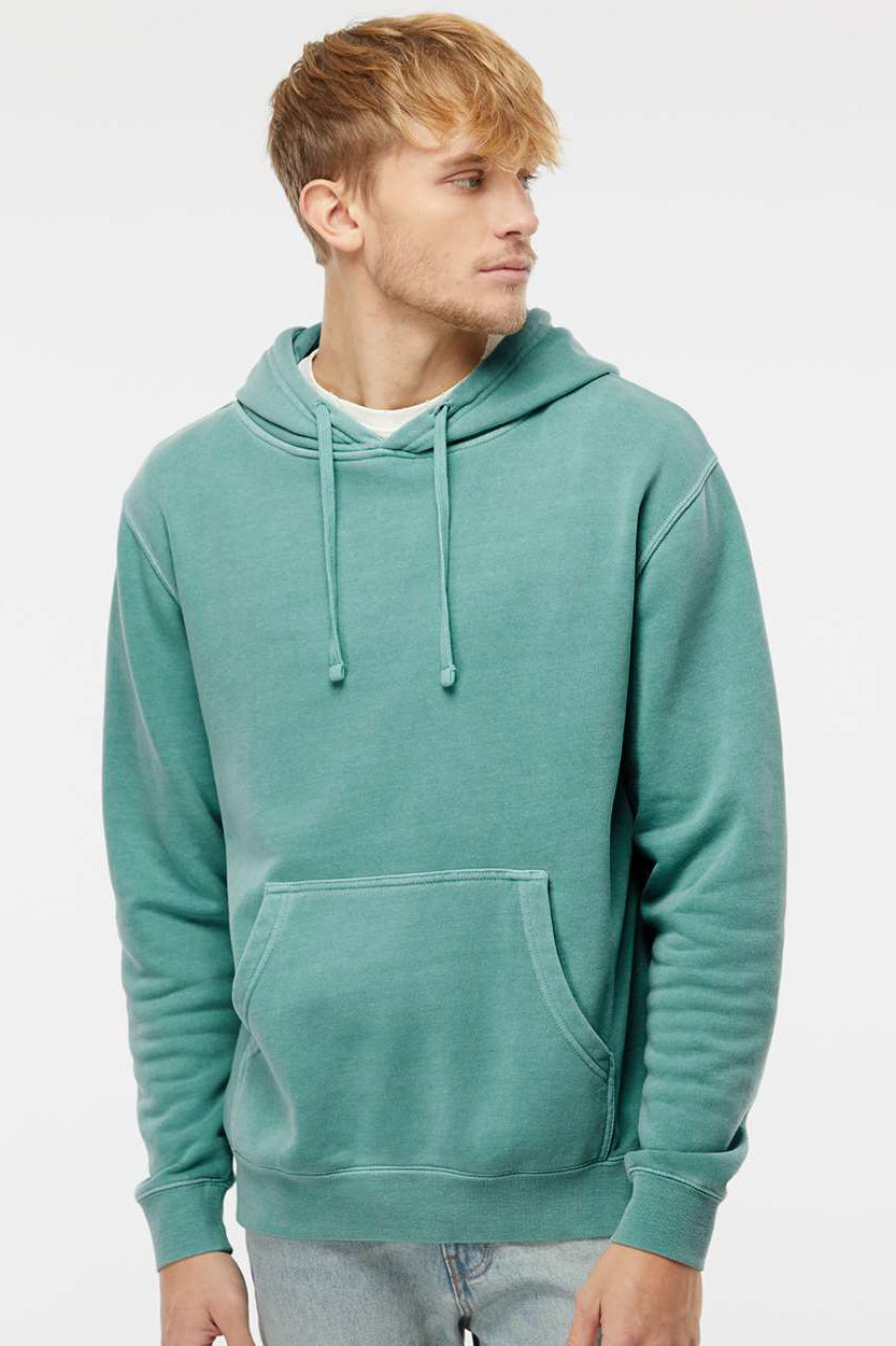 Independent Trading Company PRM4500 Mens Pigment Dyed Hooded Sweatshirt Hoodie w/ Pouch Pocket Mint Green Model Front