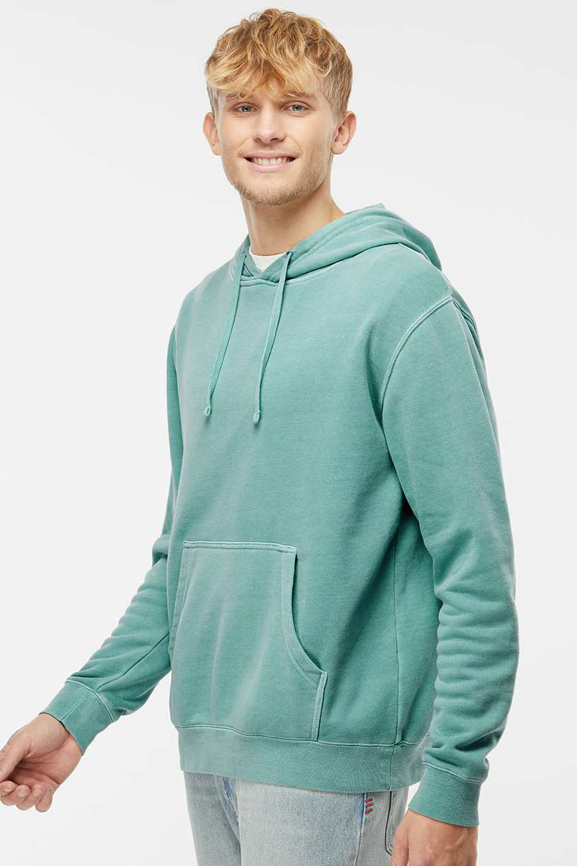 Independent Trading Company PRM4500 Mens Pigment Dyed Hooded Sweatshirt Hoodie w/ Pouch Pocket Mint Green Model Side
