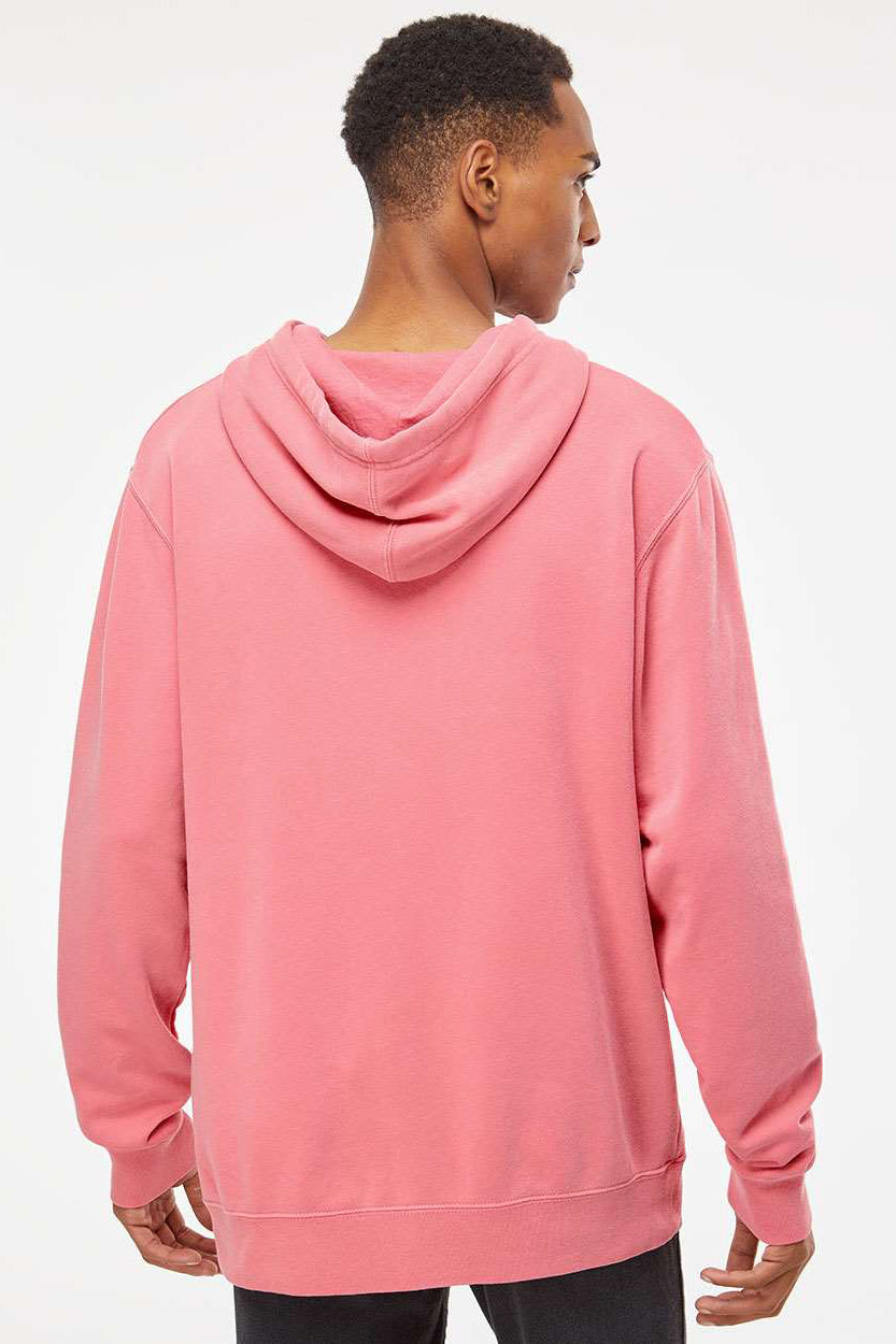 Independent Trading Company PRM4500 Mens Pigment Dyed Hooded Sweatshirt Hoodie w/ Pouch Pocket Pink Model Back