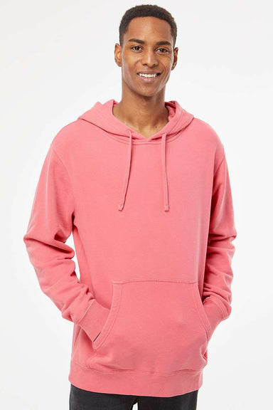 Independent Trading Company PRM4500 Mens Pigment Dyed Hooded Sweatshirt Hoodie w/ Pouch Pocket Pink Model Front
