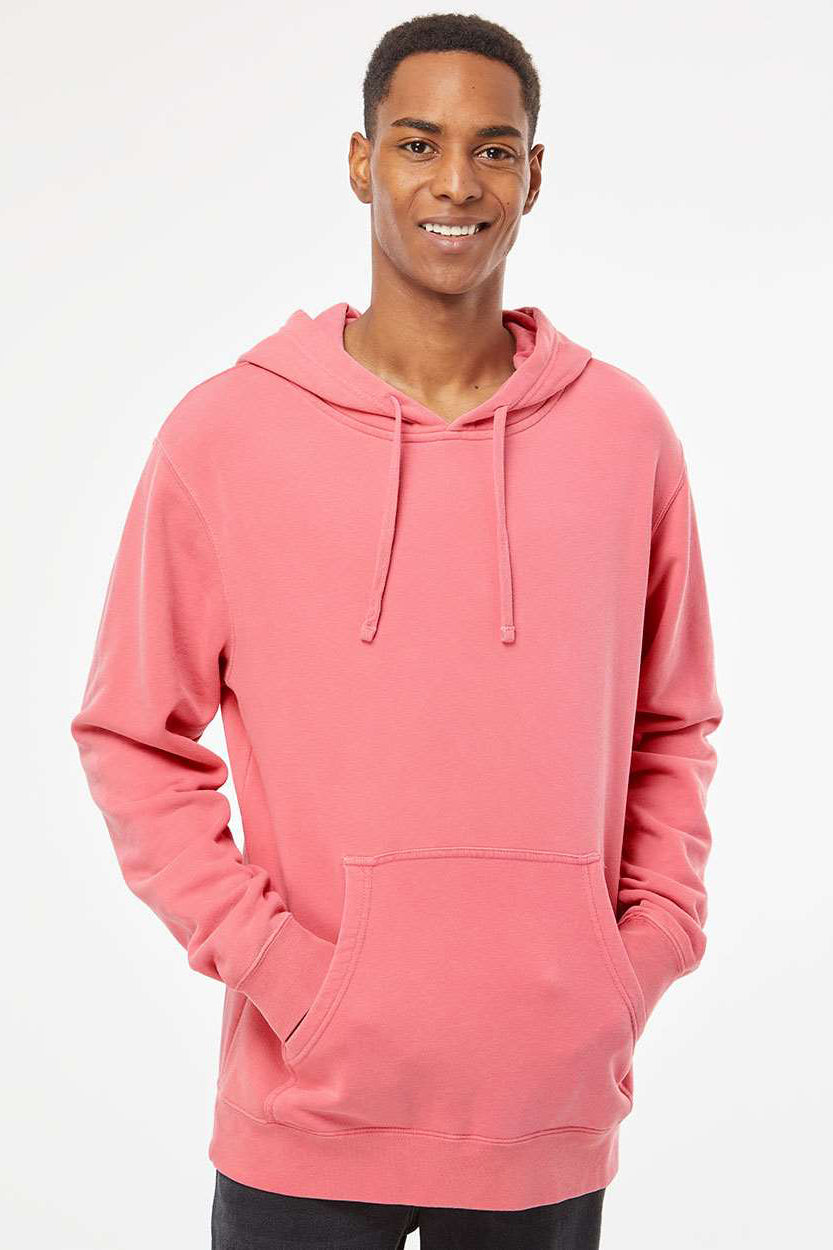 Independent Trading Company PRM4500 Mens Pigment Dyed Hooded Sweatshirt Hoodie w/ Pouch Pocket Pink Model Front