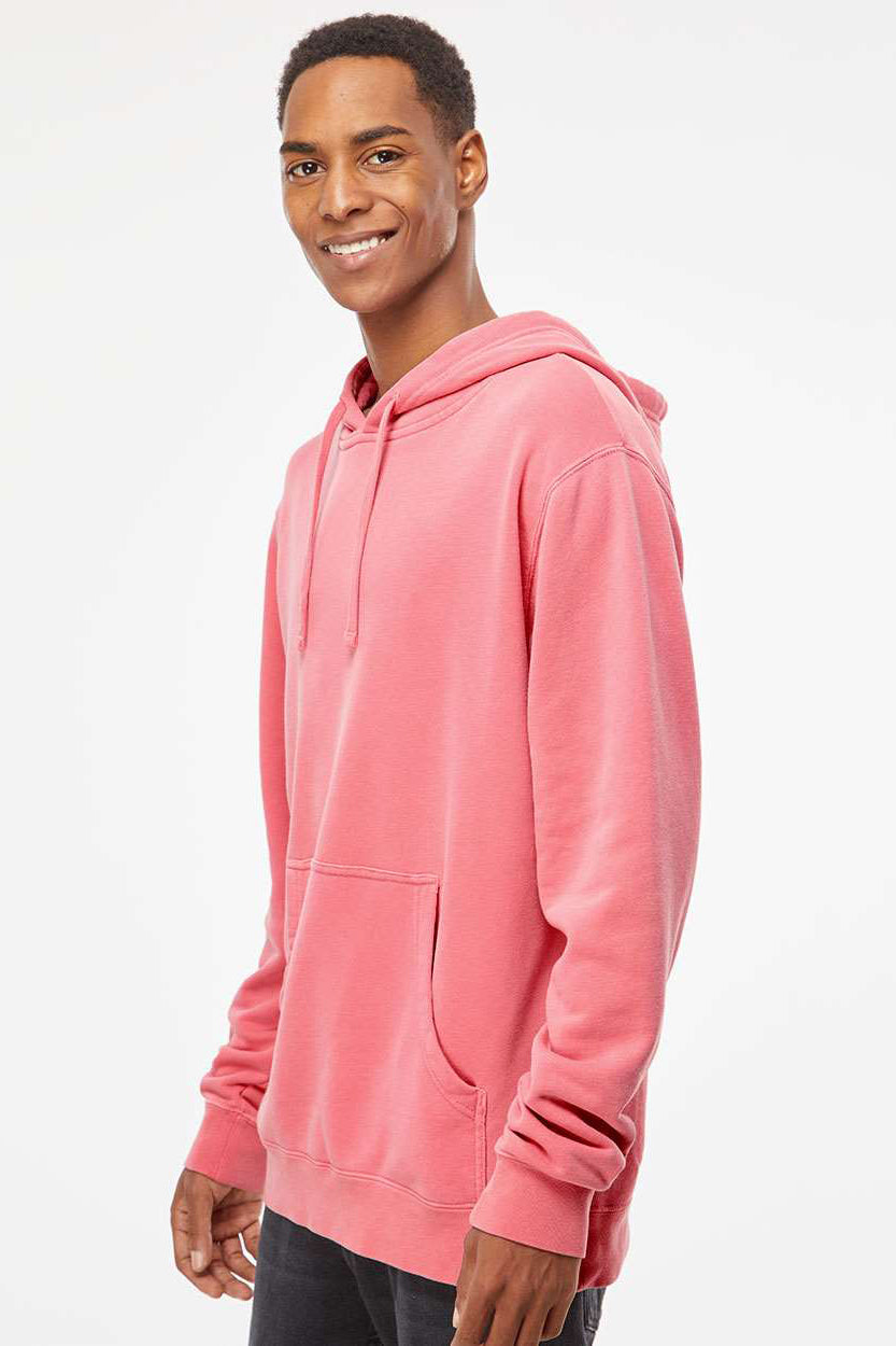 Independent Trading Company PRM4500 Mens Pigment Dyed Hooded Sweatshirt Hoodie w/ Pouch Pocket Pink Model Side
