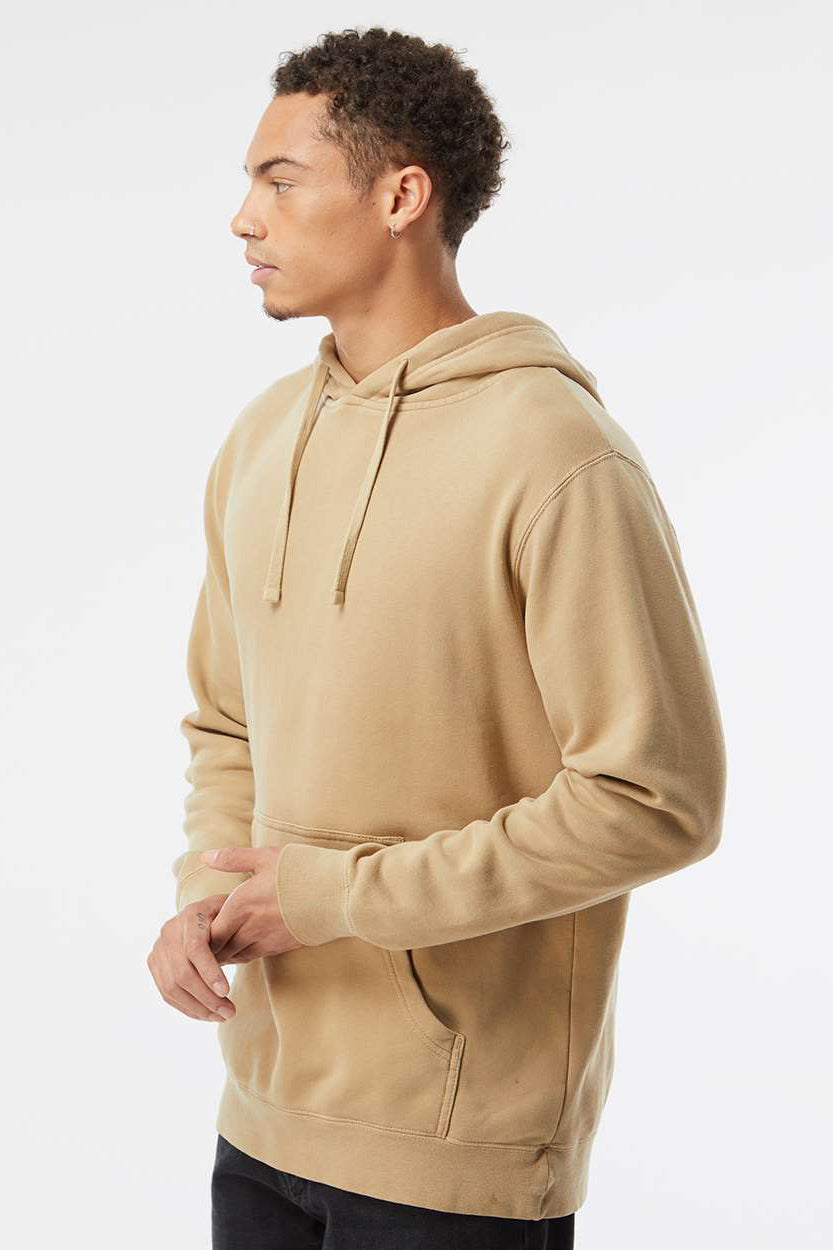 Independent Trading Company PRM4500 Mens Pigment Dyed Hooded Sweatshirt Hoodie w/ Pouch Pocket Sandstone Brown Model Side
