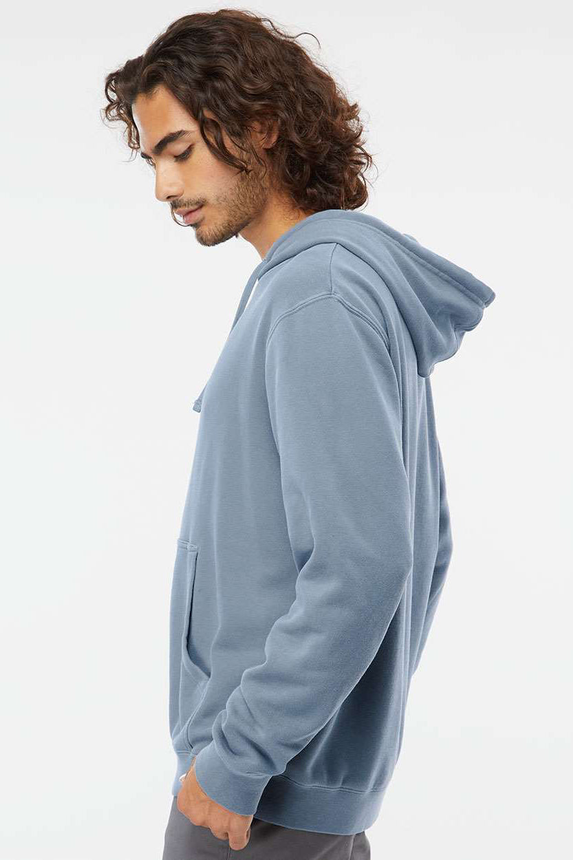 Independent Trading Company PRM4500 Mens Pigment Dyed Hooded Sweatshirt Hoodie w/ Pouch Pocket Slate Blue Model Side