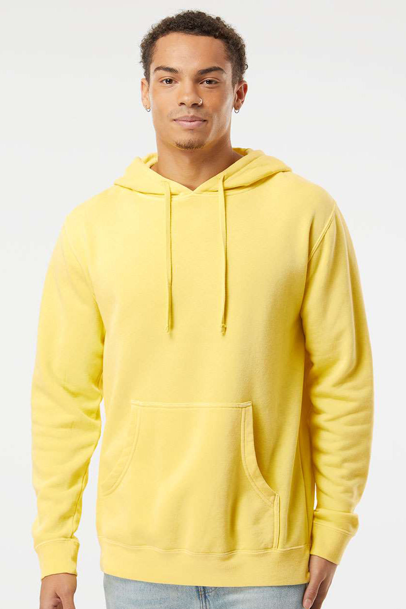 Independent Trading Company PRM4500 Mens Pigment Dyed Hooded Sweatshirt Hoodie w/ Pouch Pocket Yellow Model Front