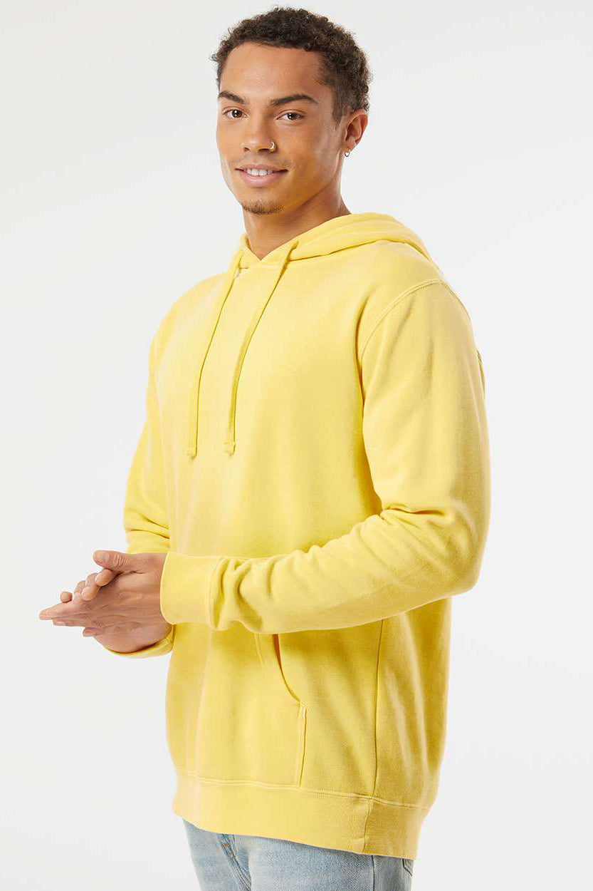 Independent Trading Company PRM4500 Mens Pigment Dyed Hooded Sweatshirt Hoodie w/ Pouch Pocket Yellow Model Side