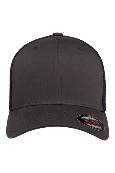 Flexfit Hats 6511 Mens Stretch Fit Trucker Hat Charcoal Grey/Navy Blue Flat Front
