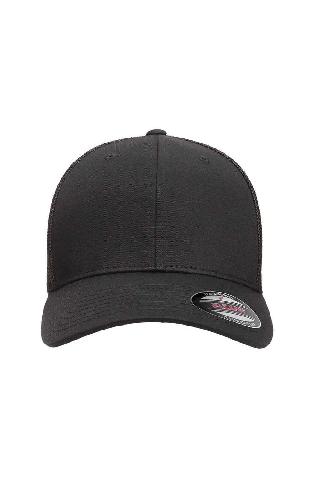 Flexfit Hats 6511 Mens Stretch Fit Trucker Hat Black Flat Front