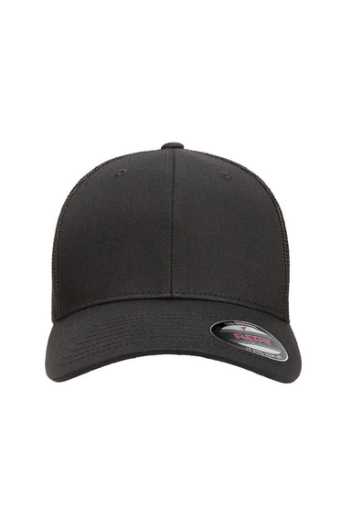 Flexfit Hats 6511 Mens Stretch Fit Trucker Hat Black Flat Front