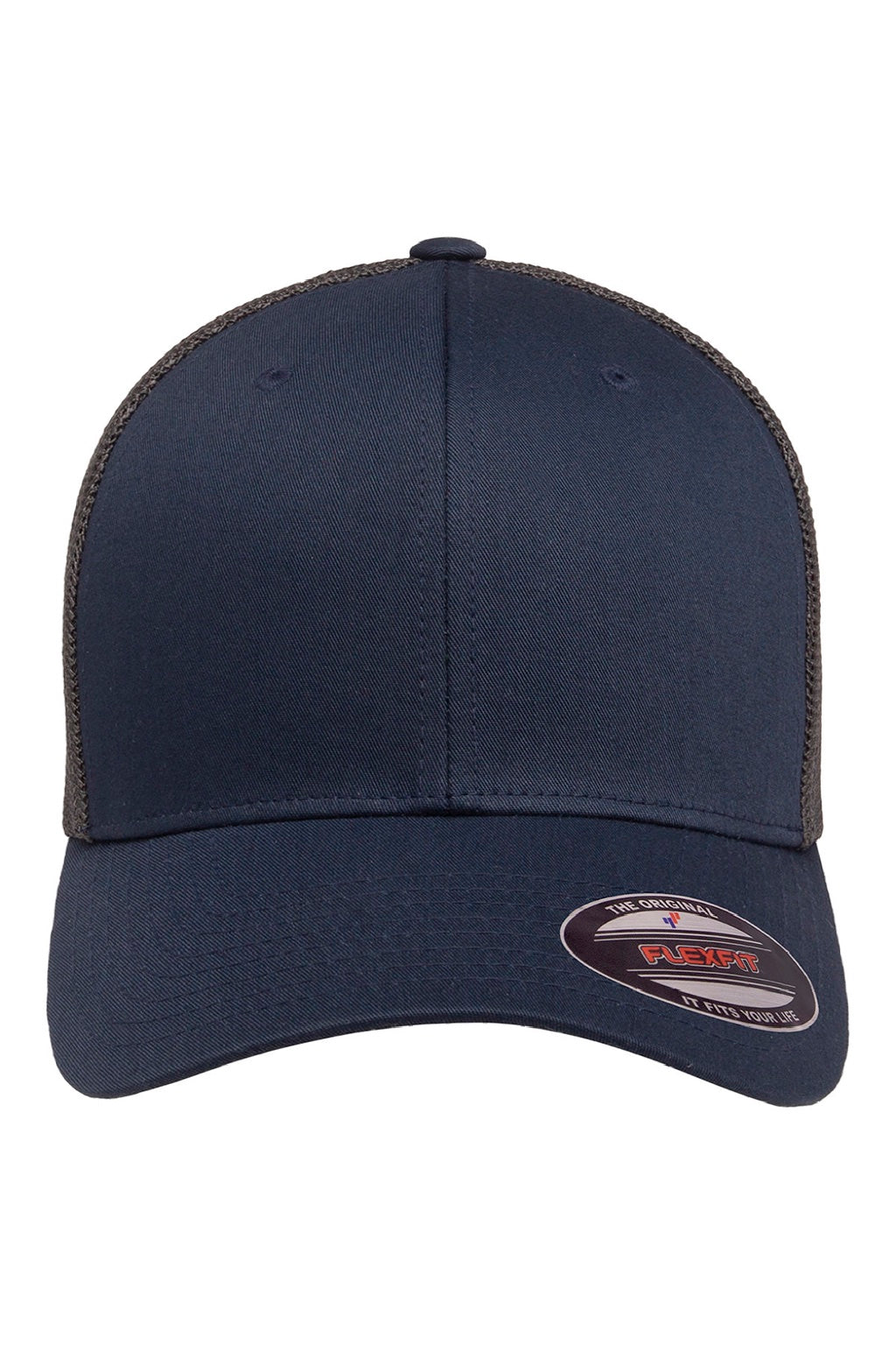 Flexfit Hats 6511 Mens Stretch Fit Trucker Hat Navy Blue/Graphite Grey Flat Front