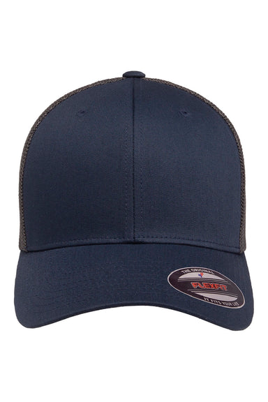 Flexfit Hats 6511 Mens Stretch Fit Trucker Hat Navy Blue/Graphite Grey Flat Front