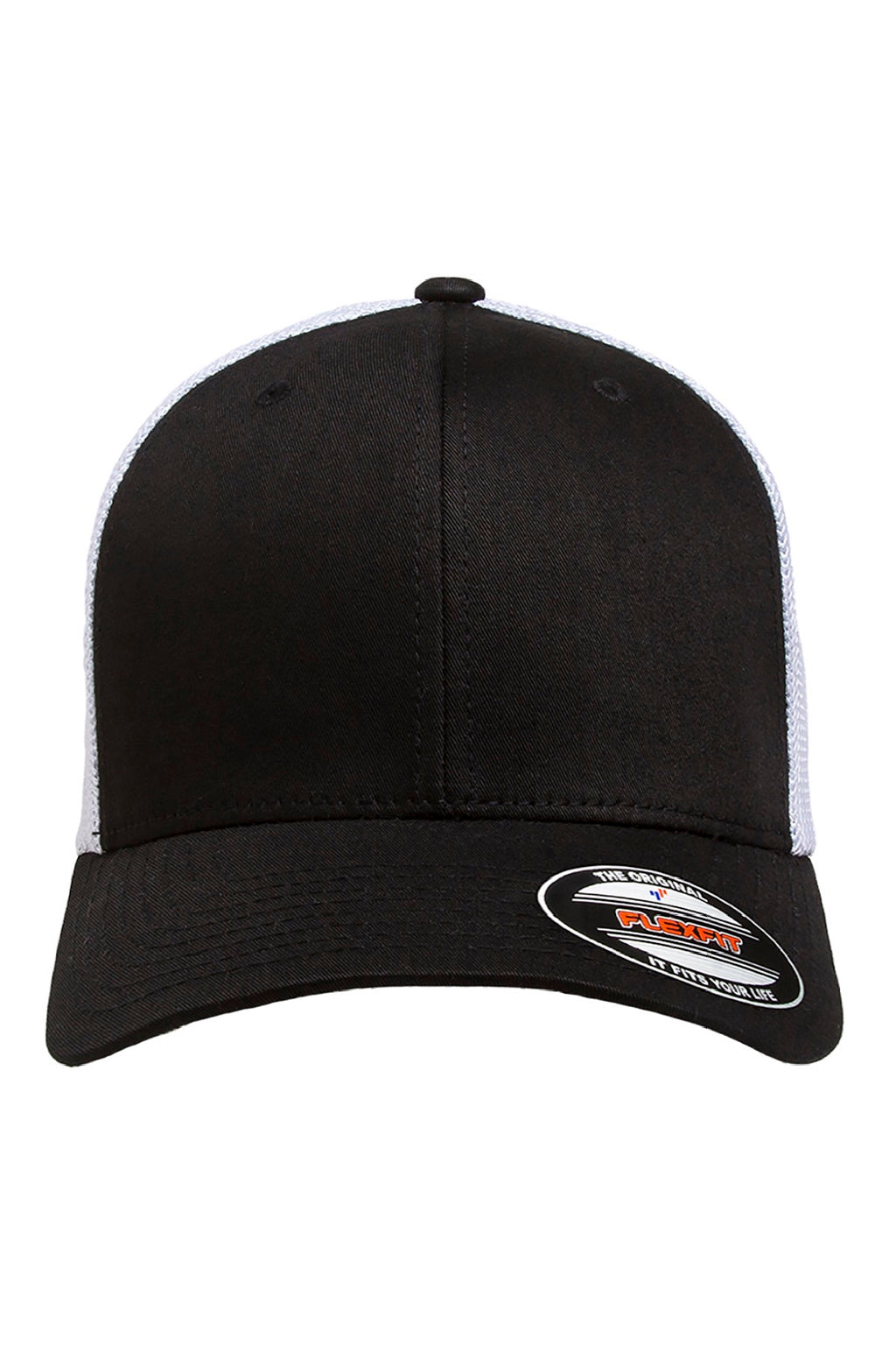 Flexfit Hats 6511 Mens Stretch Fit Trucker Hat Black/White Flat Front