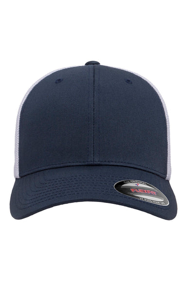 Flexfit Hats 6511 Mens Stretch Fit Trucker Hat Navy Blue/White Flat Front
