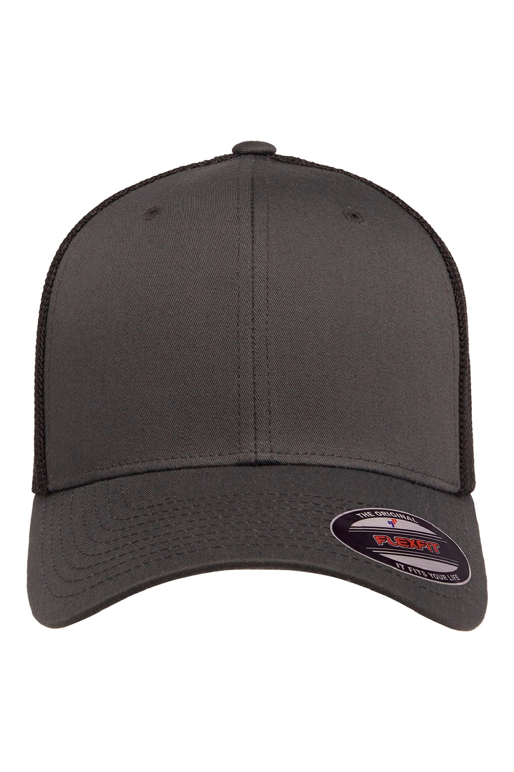 Flexfit Hats 6511 Mens Stretch Fit Trucker Hat Charcoal Grey/Black Flat Front