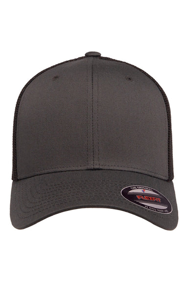 Flexfit Hats 6511 Mens Stretch Fit Trucker Hat Charcoal Grey/Black Flat Front