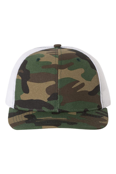 Richardson Hats 112P Mens Printed Snapback Trucker Hat Army Camo/White Flat Front