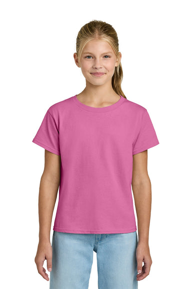 Gildan 3000B Youth Short Sleeve Crewneck T-Shirt Azalea Pink Model Front