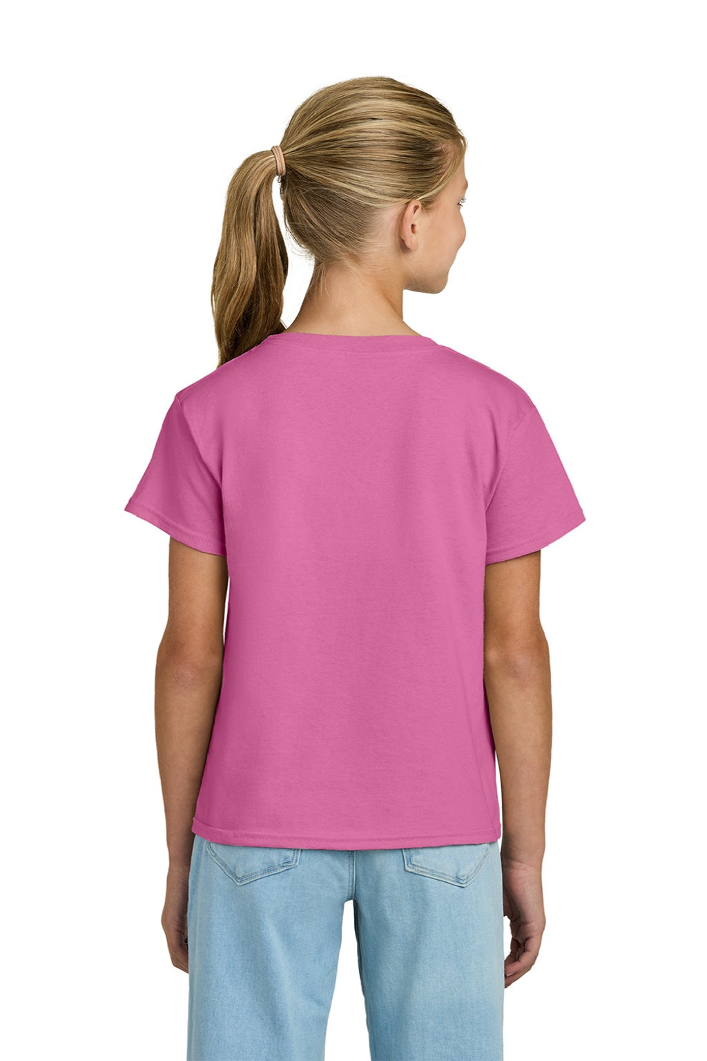 Gildan 3000B Youth Short Sleeve Crewneck T-Shirt Azalea Pink Model Back