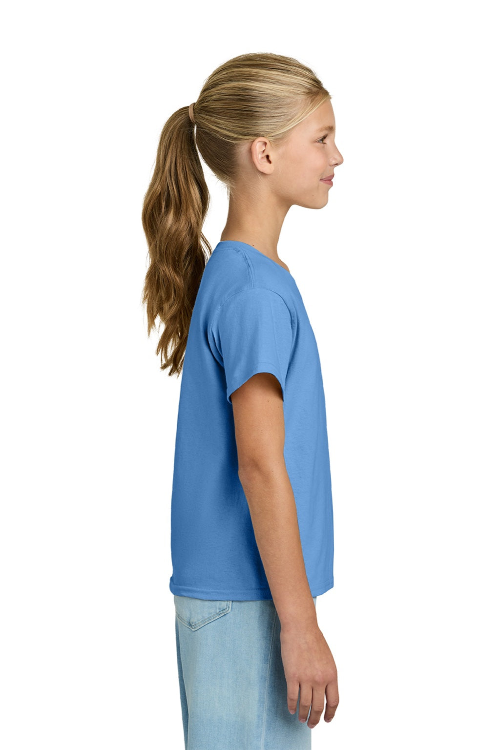 Gildan 3000B Youth Short Sleeve Crewneck T-Shirt Carolina Blue Model Side