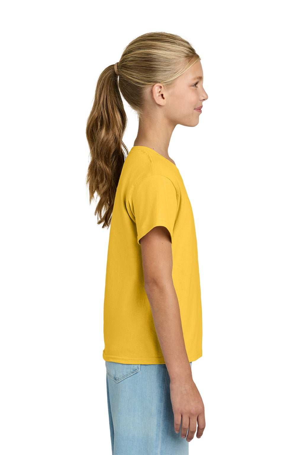 Gildan 3000B Youth Short Sleeve Crewneck T-Shirt Daisy Yellow Model Side