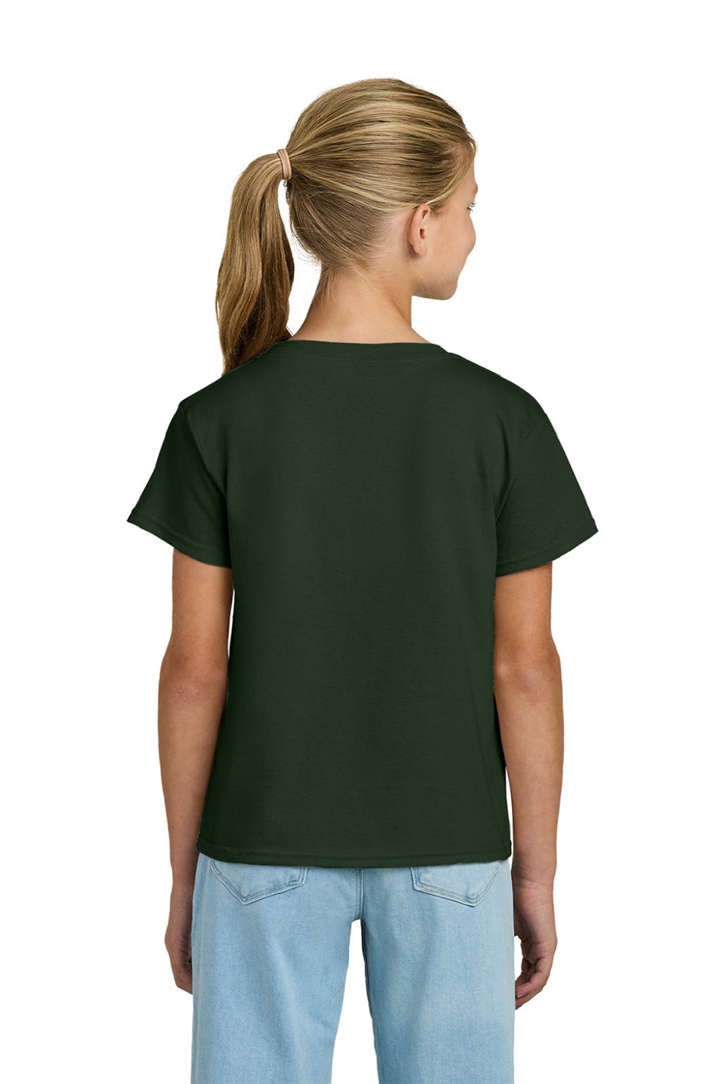 Gildan 3000B Youth Short Sleeve Crewneck T-Shirt Forest Green Model Back