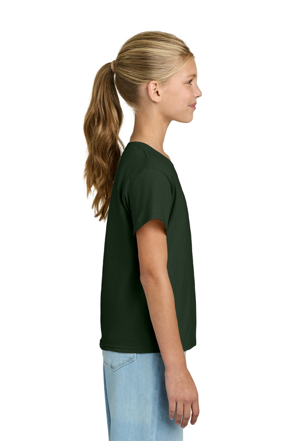 Gildan 3000B Youth Short Sleeve Crewneck T-Shirt Forest Green Model Side